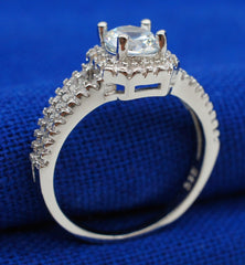 Crystal Round Engagement Ring Cute 925 Silver Zircon Stone Ring Vintage