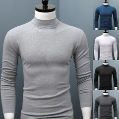 Men Shirt Sweaters Solid Color Half High Collar Casual Slim Long Sleeve