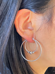 Stainless Steel Exaggerated Round Bead Hoop Earring