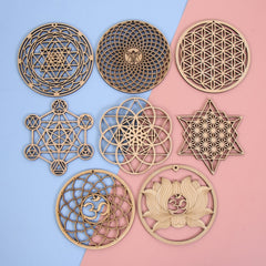 1PC Flower of Life Shape Wooden Wall Sign Laser Cut Non-slip Coaster Set