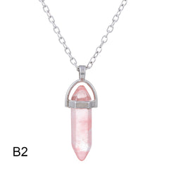 Hexagonal Cylindrical Crystal Necklace Natural Stone Pendant