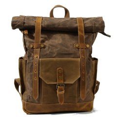 Vintage Canvas Backpacks for Men Oil Wax Canvas Leather Travel Backpack