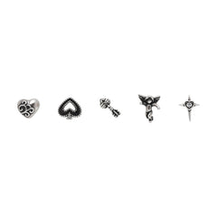 Vintage Sterling Silver Heart Angel Cross Goth Aesthetic Piercing Stud Earrings