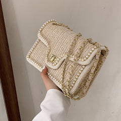 Weave Square Crossbody Bag handbag quality Straw pearl