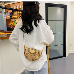 handbag for women shoulder bag semicircle bamboo woven beach bag