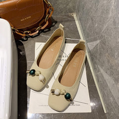 Women Flats Ballet Shoes Breathable Knitted Square Toe Moccasins