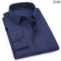 Plus Large Size Slim Fit Mens Business Casual Long Sleeved Shirt Classic Striped