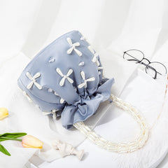 Women Pearl Handle Satin Hobo Bags Chic Handmade