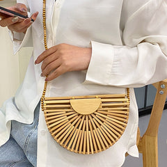 handbag for women shoulder bag semicircle bamboo woven beach bag
