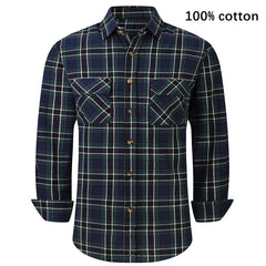 Plaid Flannel Shirt Male Regular Fit Casual Long-Sleeved Shirts