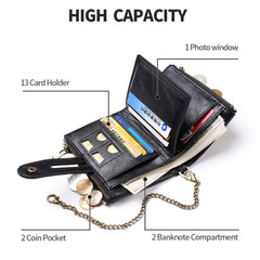 Wallets Name Customized PU Leather Short Card Holder Chain Men