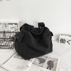 Portable Large Capacity Packages Solid Black Waterproof Nylon Shoulder Bags