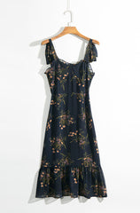 Dresses Elegant Vintage Floral Dress Frill Sweetheart Neck