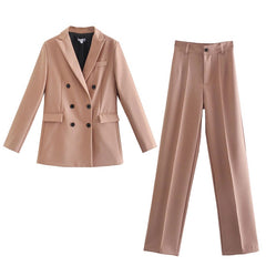 Women Jacket Double Breasted Notched Blazer Office Suit Pantsuit
