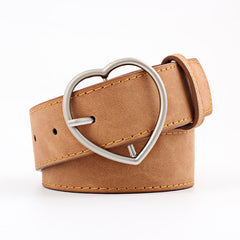 Double Ring Women Belt Fashion Waist Belt PU Leather Metal Buckle Heart Pin Belts