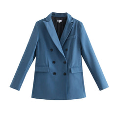 Women Jacket Double Breasted Notched Blazer Office Suit Pantsuit