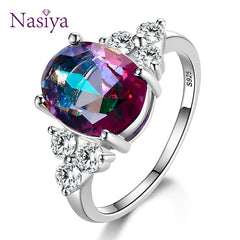 Silver Rings White Pink Light Blue Champagne Zircon Oval