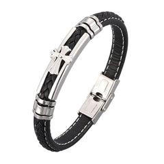 Trendy Leather Bracelet Men Stainless Steel Handmade Bangles
