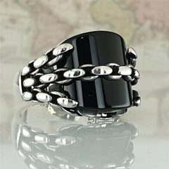 Retro Black Square Resin Crystal Ring Men Finger Ring