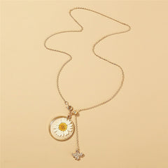 Double Layers Daisy Bee Pendant Dried Flower Resin Collar Lovely Tiny Honey Necklace