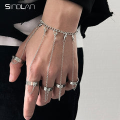 Sindlan Punk Geometric Silver Color Chain Wrist Bracelet
