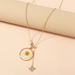 Double Layers Daisy Bee Pendant Dried Flower Resin Collar Lovely Tiny Honey Necklace