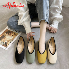 Cotton Fabric Flats Shoes Women Yellow Ballerina Socks Shoes