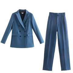 Women Jacket Double Breasted Notched Blazer Office Suit Pantsuit