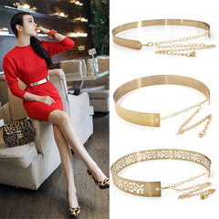 Fashion Women Adjustable Metal Designer Belt Bling Gold Silver Plate Vintage