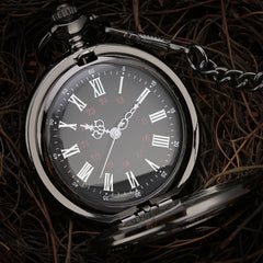 Black Roman Numerals Quartz Pocket Watch