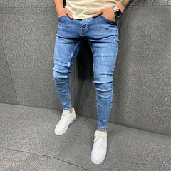 Mens Skinny Blue jeans Popular Scratch Slim Denim Pants Pencil Pants