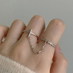 Men Punk Silver Color Plated Cross Chain Ring Adjustable Jewelry