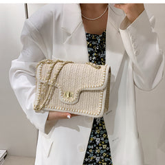 Weave Square Crossbody Bag handbag quality Straw pearl
