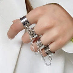 Men Punk Silver Color Plated Cross Chain Ring Adjustable Jewelry