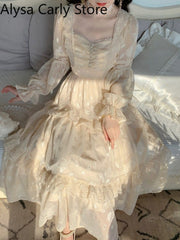 Court Vintage Fairy Dress Sweet Ruffles High Waist Elegant Princess