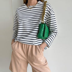 Loose Long Sleeve Striped Tee Shirt Women