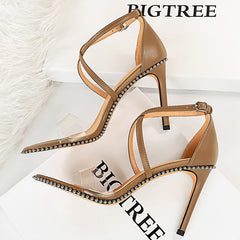 High Heels Metal Rivets Stiletto Transparent Women Pumps Sandals Heels