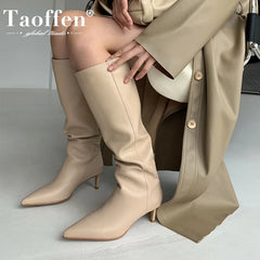 Knee High Boots Pointed Toe Thin Heel Slip On Footwear