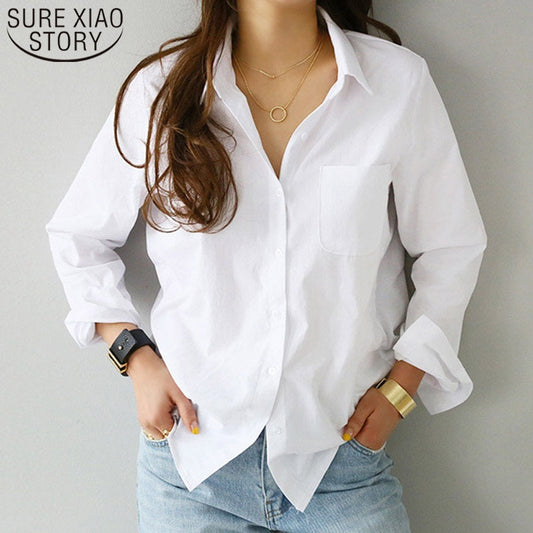 Feminine Blouse Top Long Sleeve Casual White Turn-down Collar OL Style