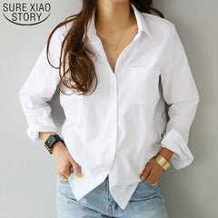 Feminine Blouse Top Long Sleeve Casual White Turn-down Collar OL Style
