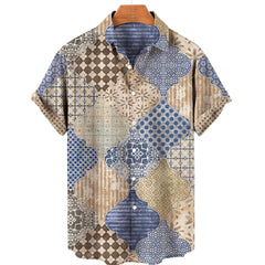 Clothing 3D Hawaiian Shirt Men Fashion Cashew Flower Geometric Printed Shirts