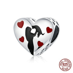 Sterling Silver Heart Vintage Charms Beads Fit Original DIY Bracelets