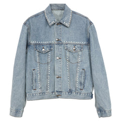 Denim Jacket Vintage Coat Long Sleeve Breasted Leopard-Print Casual Jean