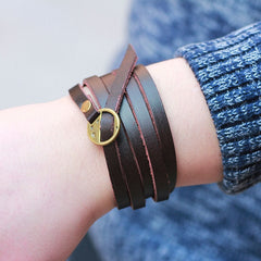Vintage Bohemian Style Jewelry Multilayer Wrap Genuine Leather Bracelet