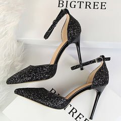High Heels Women Pumps Sparkle Sequins Stiletto Heels 10 Cm Party Shoes
