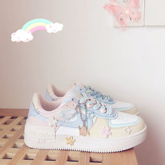 Kawaii Candy Color Canvas Sneakers Japanese Style Patchwork