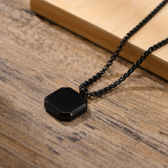 Black Square Necklace for Men Stainless Steel Geometric Pendant