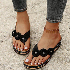 Slippers Women Summer PU Sewing Thong Sandals Vintage