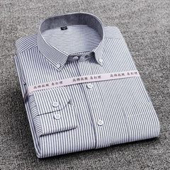 Mens Striped Plaid Oxford Spinning Casual Long Sleeve Shirt