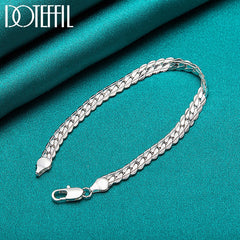 Sterling Silver Bracelet 6mm 18/19/20cm Flat Side Chain Lobster Clasp